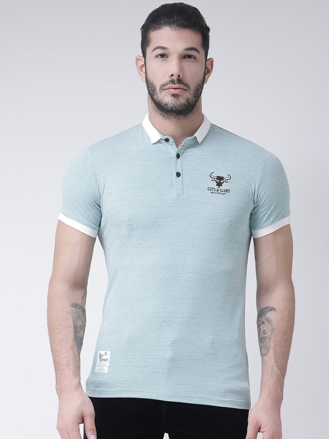

Rex Straut Jeans Men Green Printed Polo Collar T-shirt