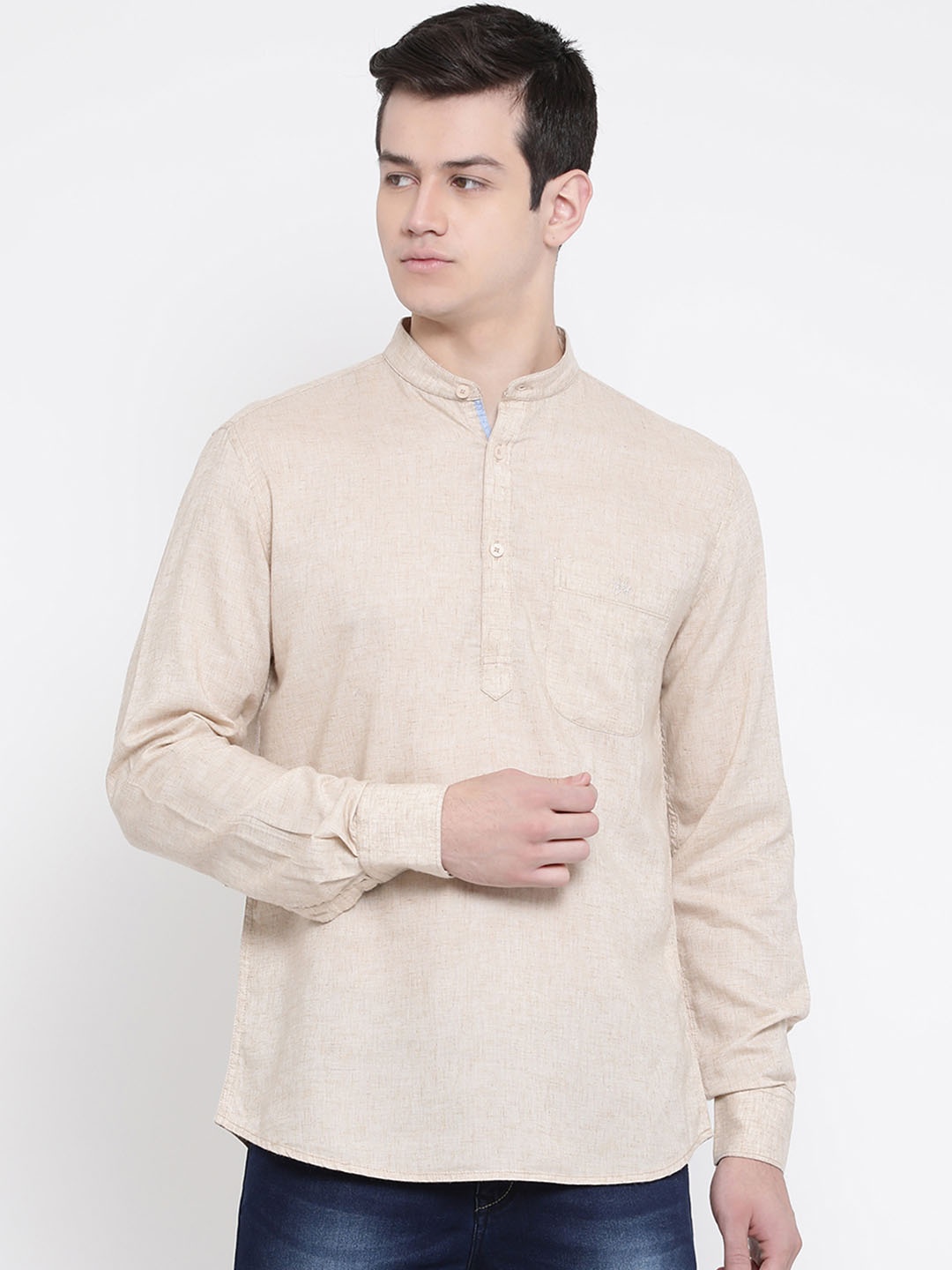 

Crimsoune Club Men Beige Standard Slim Fit Self Design Casual Shirt