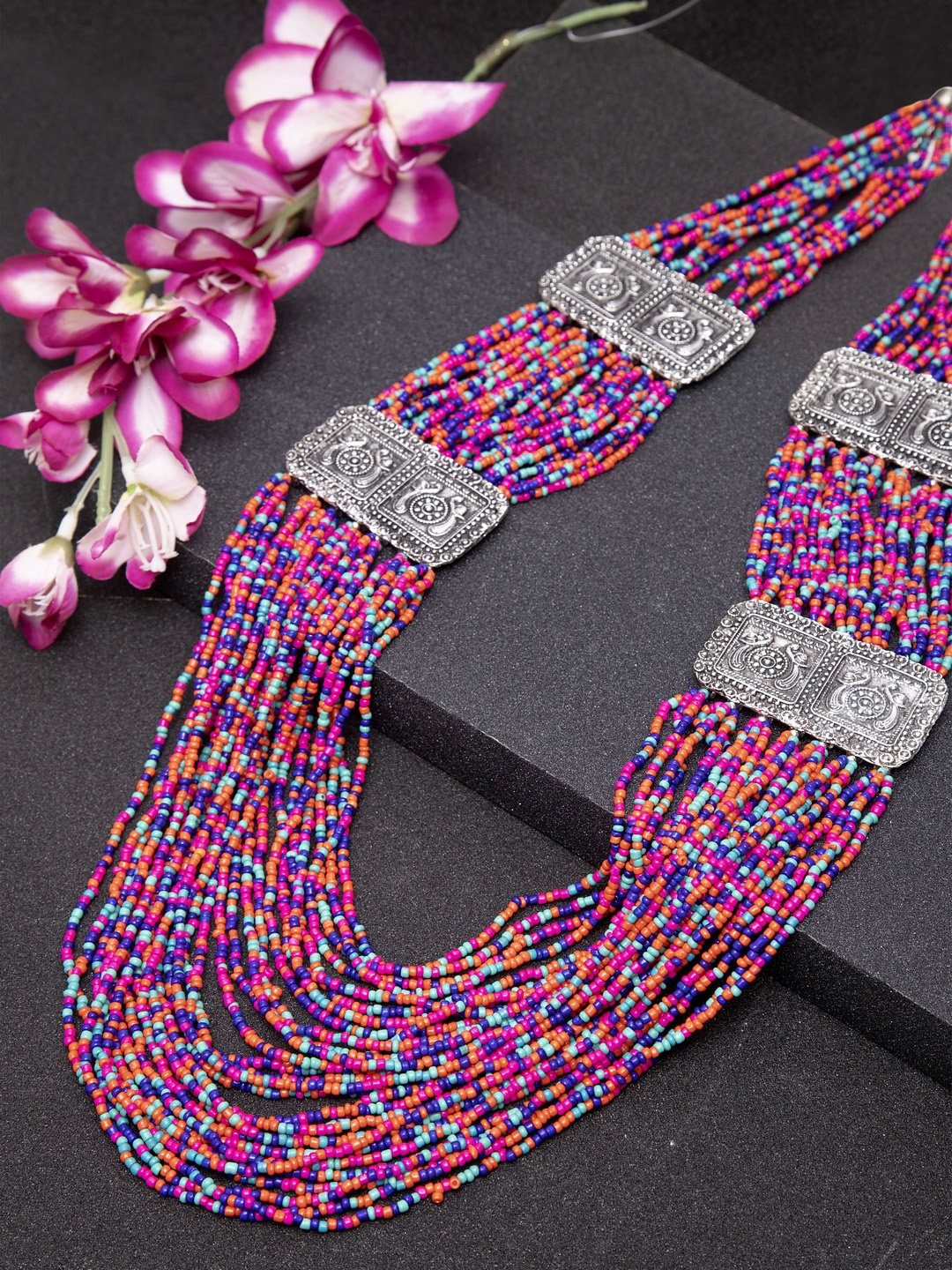 

Moedbuille Multicoloure German Silver Handcrafted Oxidised Afghan Necklace, Multi