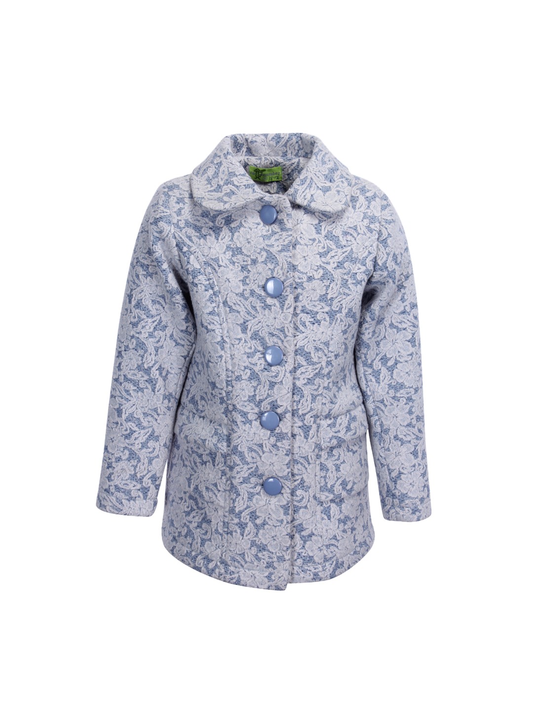 

CUTECUMBER Girls Blue Self-Design Single-Breasted Hip-Length Woolen Princess Coat