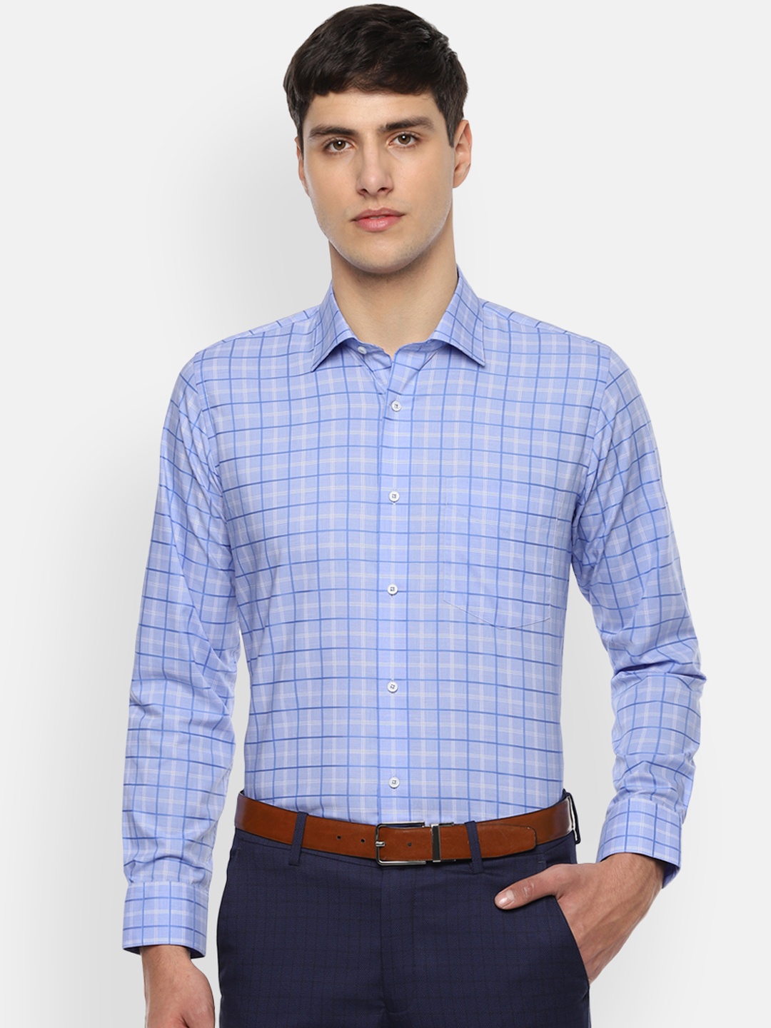 

Van Heusen Men Blue Slim Fit Checked Formal Shirt