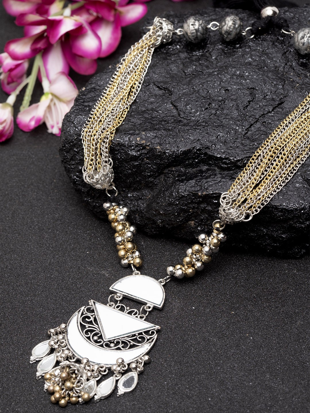 

Moedbuille Gold-Toned & Silver-Toned German Silver Handcrafted Mirror Necklace