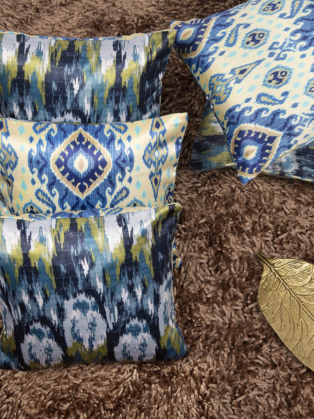 

HOUZZCODE Taupe & Green Set of 5 Geometric Square Cushion Covers