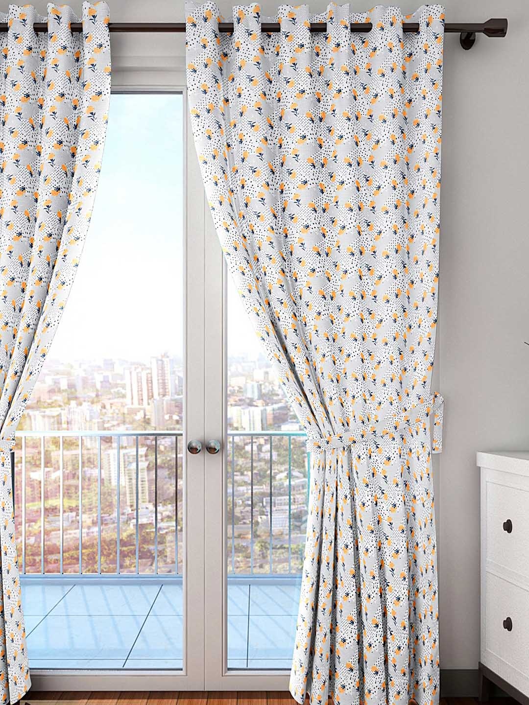 

HOUZZCODE White Printed Single Curtain