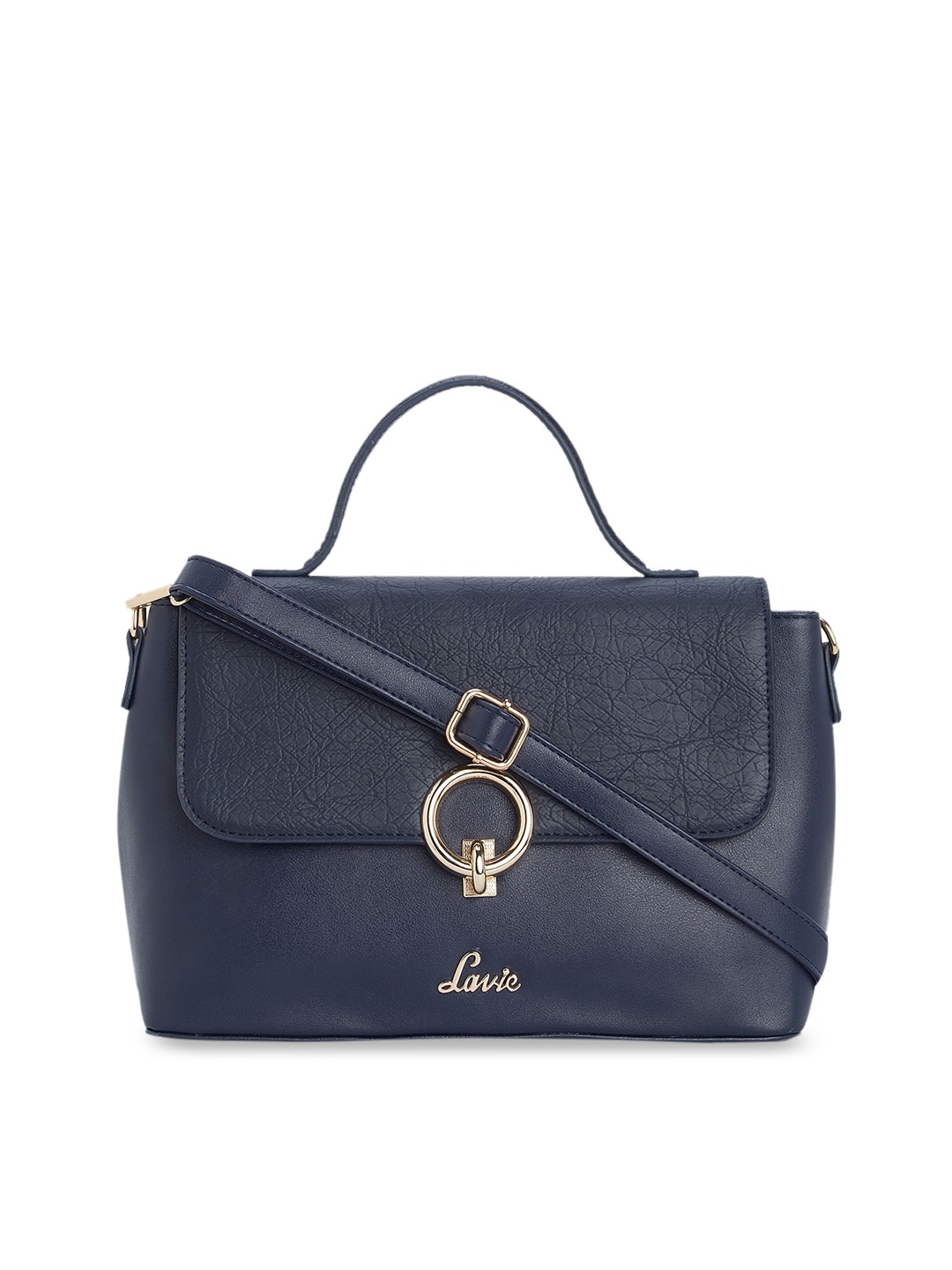 

Lavie Blue Solid Pearl Flap Satchel