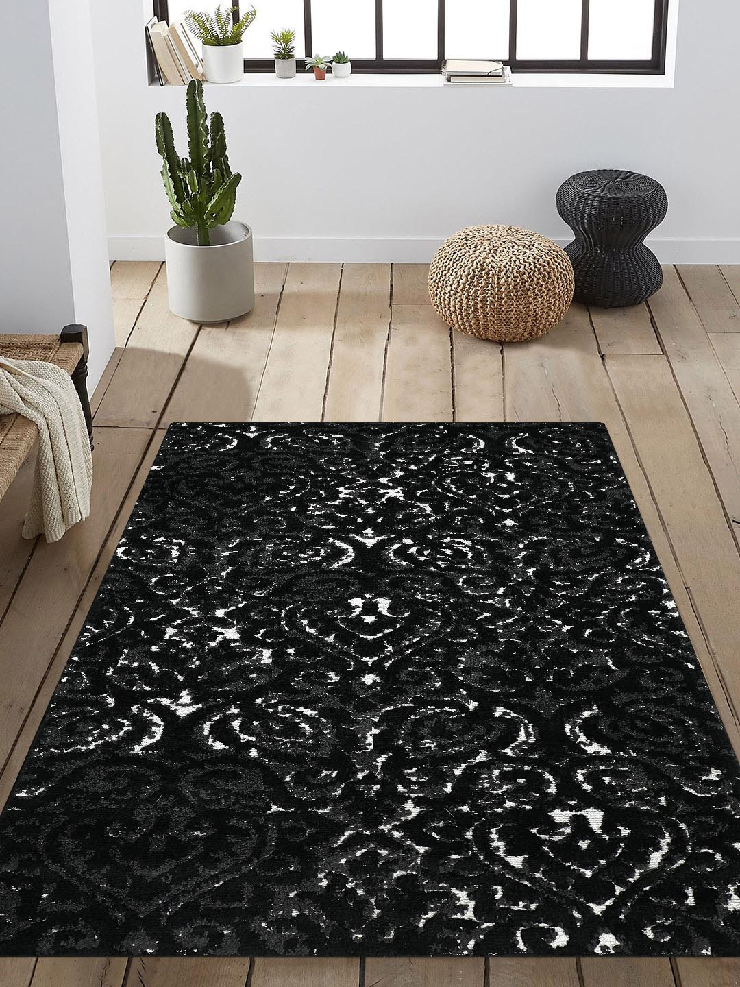 

PRESTO Charcoal Grey & Black Ethnic Patterned Anti-Skid Carpet