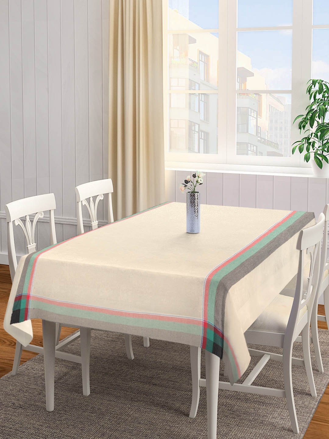 

KLOTTHE Beige & Grey Woven Design Square Table Cover
