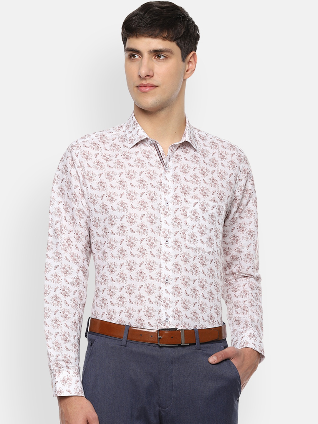 

Van Heusen Men White & Brown Regular Fit Printed Formal Shirt