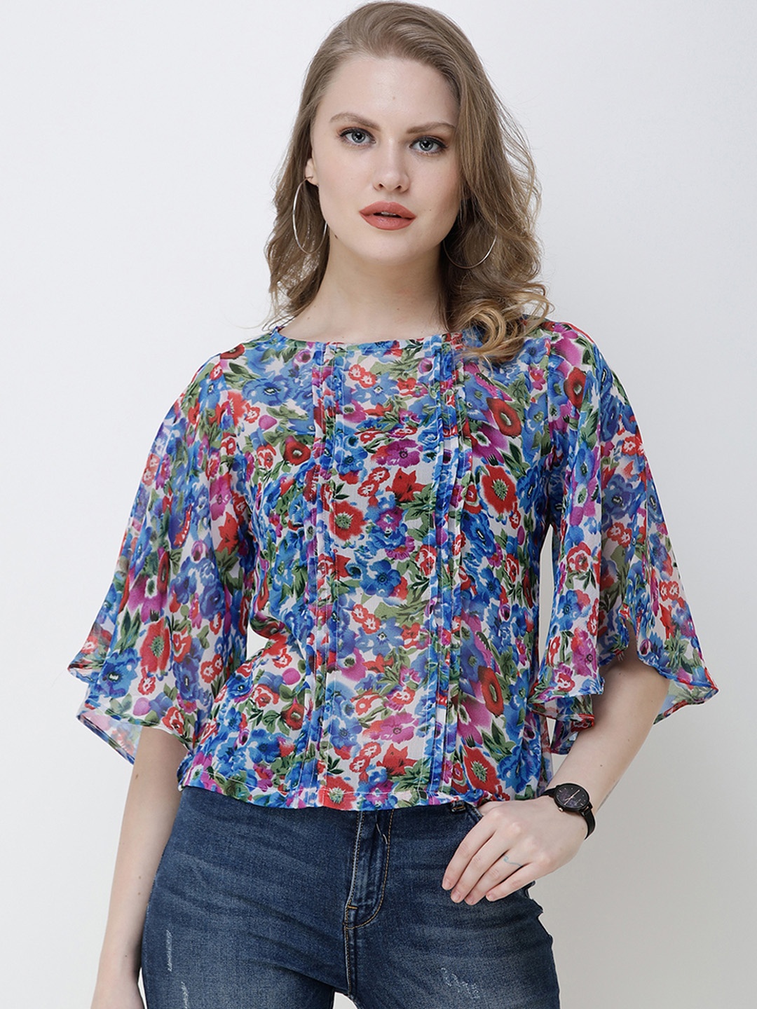 

SCORPIUS Women Blue Floral Print A-Line Top