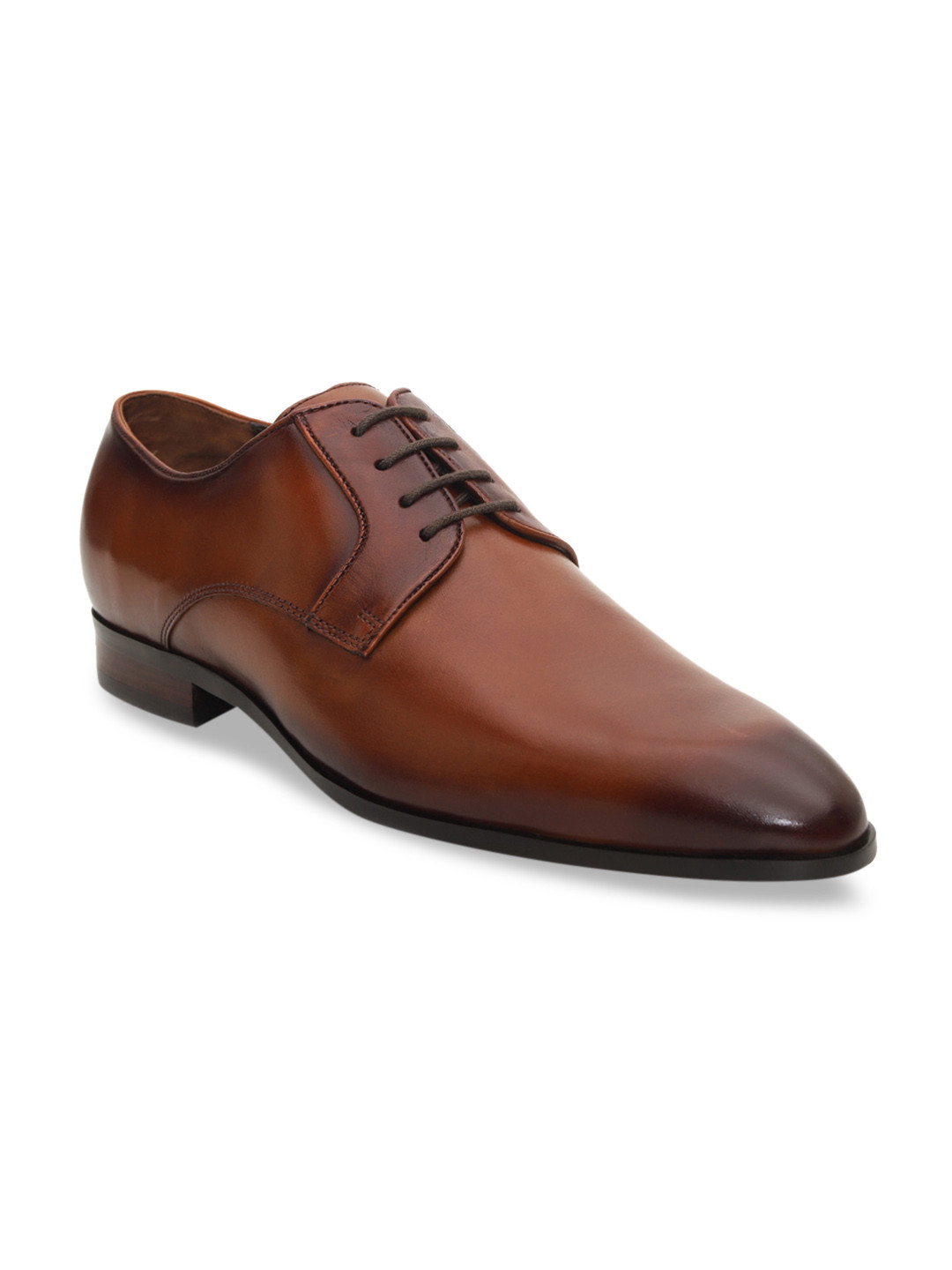 

ROSSO BRUNELLO Men Tan Brown Solid Formal Leather Derbys