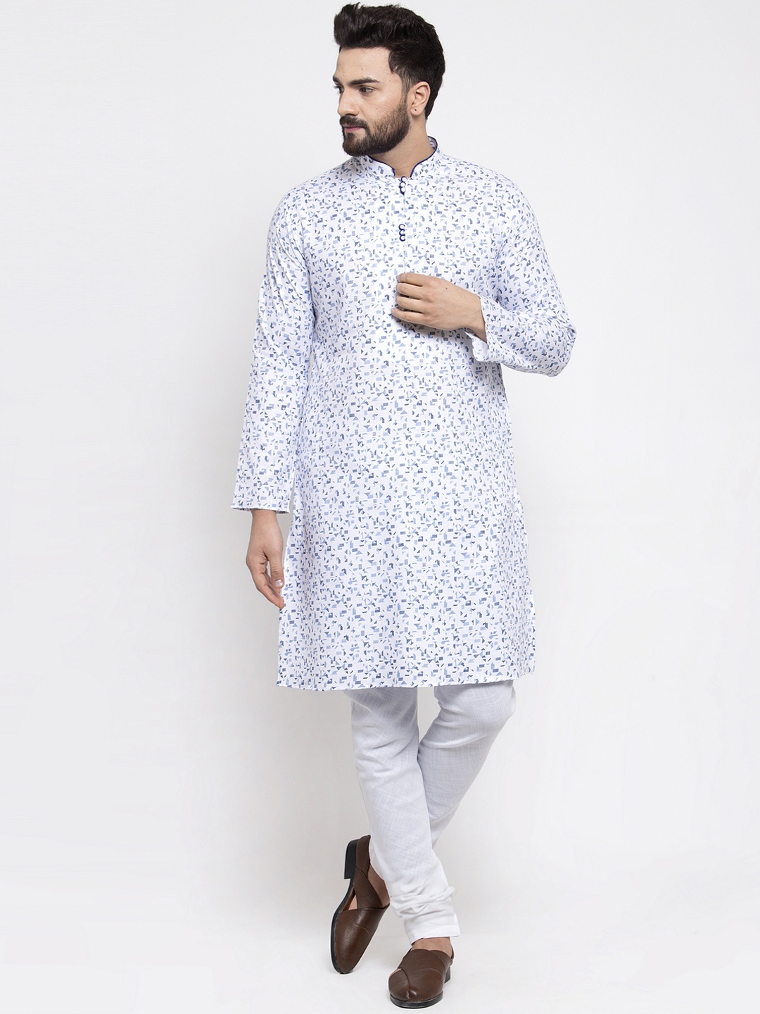 

TREEMODA Men Blue & White Printed Kurta with Churidar