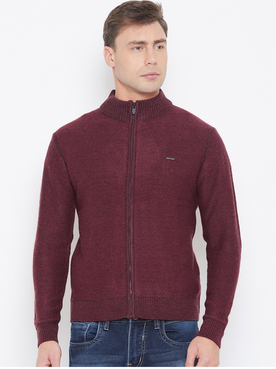 

Duke Men Maroon Solid Front-Open Sweater