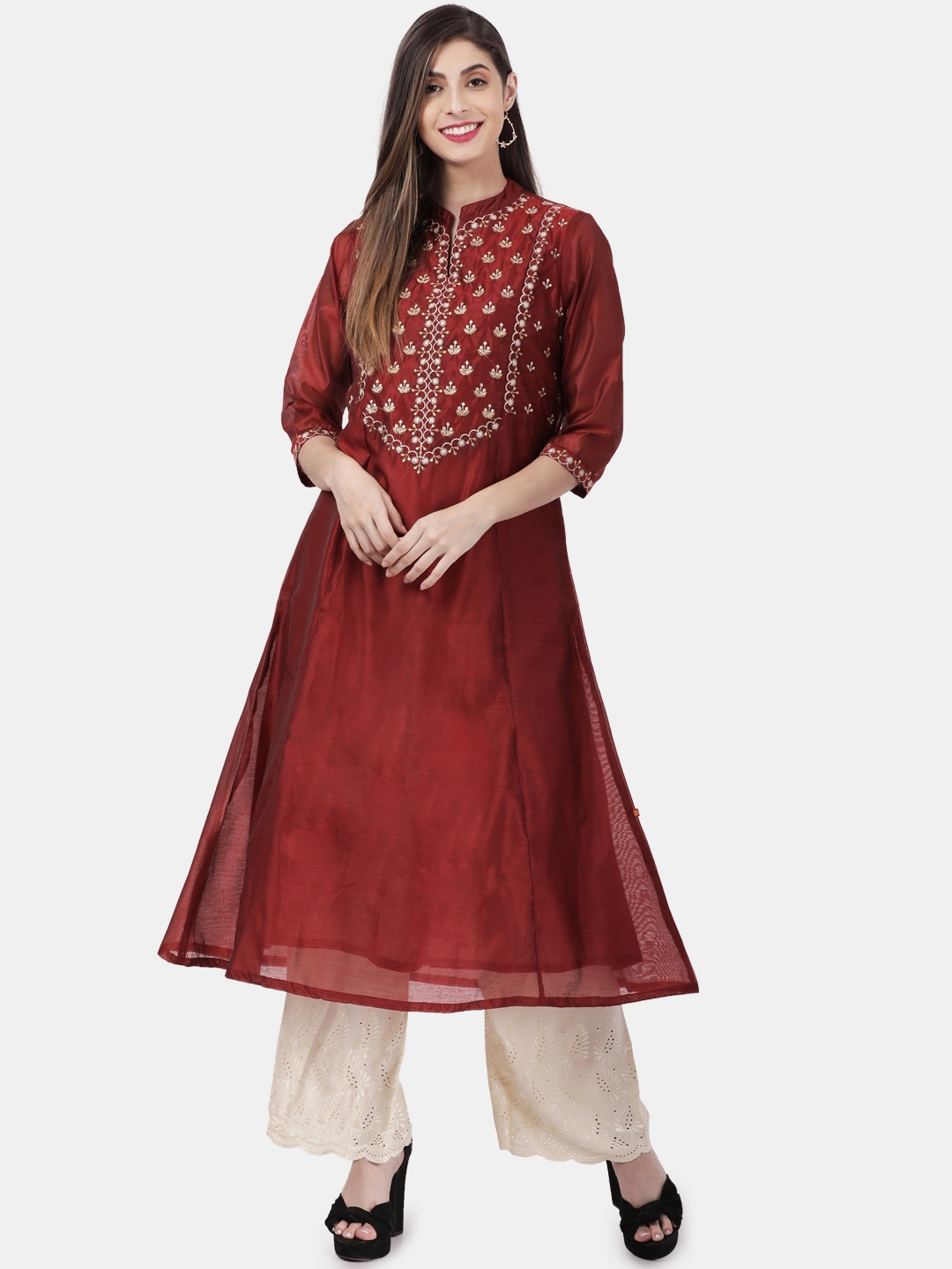 

Alena Women Maroon Embroidered Straight Kurta