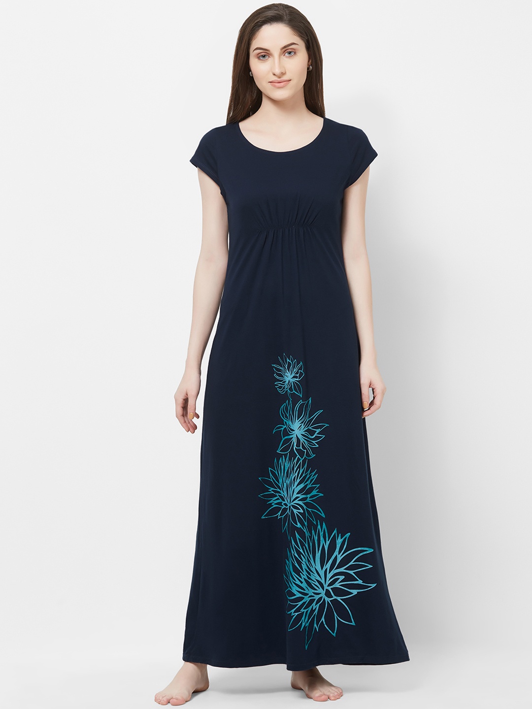 

Soie Navy Blue Printed Nightdress