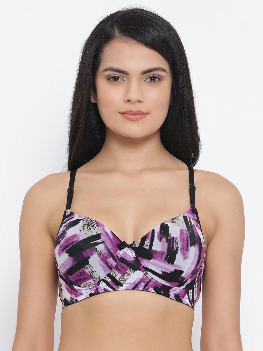 

Clovia Purple Printed Non-Wired Lightly Padded T-shirt Bra BR0738G1232B