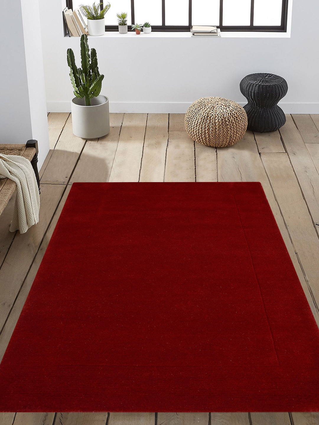 

PRESTO Maroon Solid Wool Hand Tufted Anti-Skid Carpet