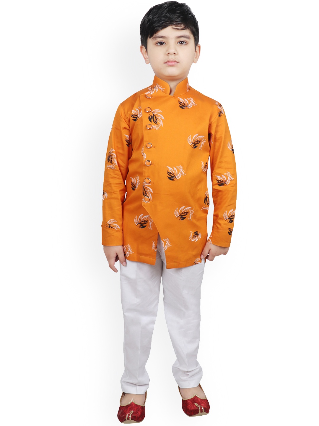 

SG YUVRAJ Boys Mustard Yellow Printed Kurta with Trousers