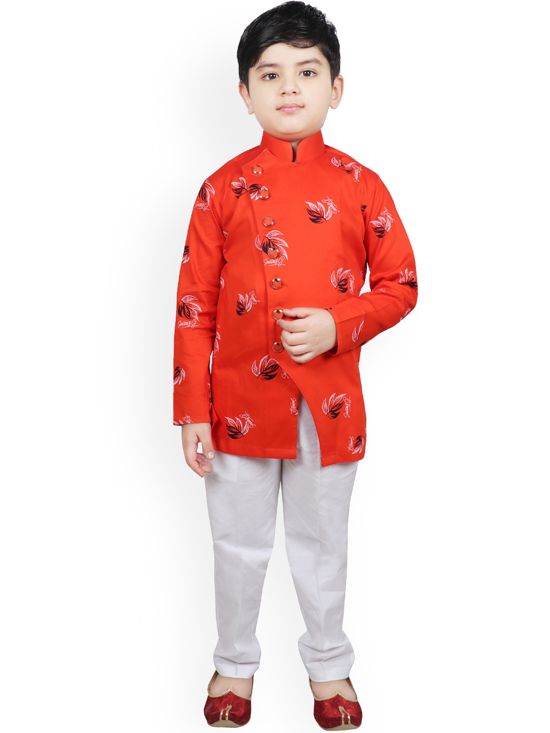 

SG YUVRAJ Boys Orange & White Printed Kurta with Trousers