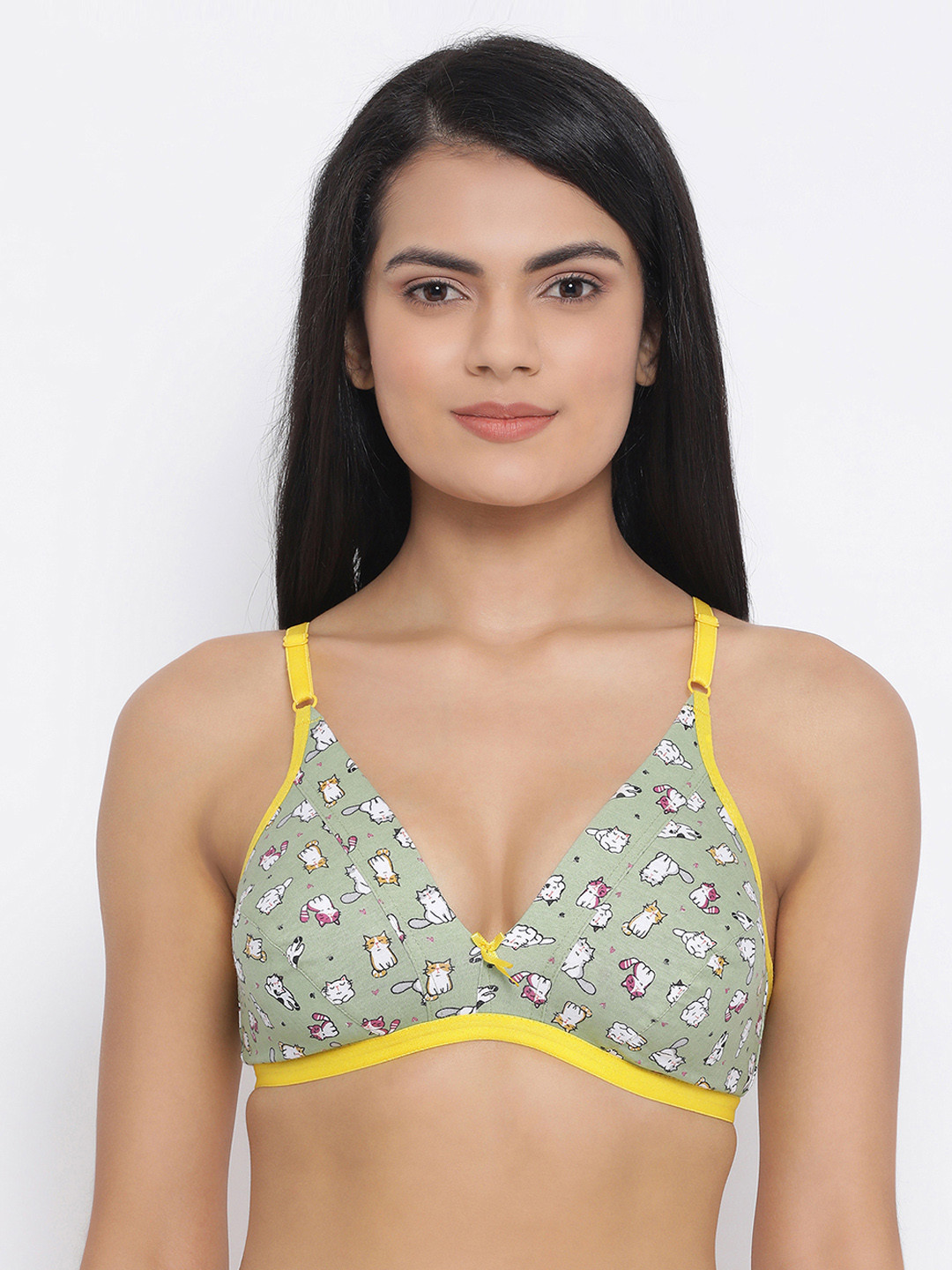 

Clovia Green & Yellow Printed Non-Wired Non Padded Everyday Bra BR1595C1132B
