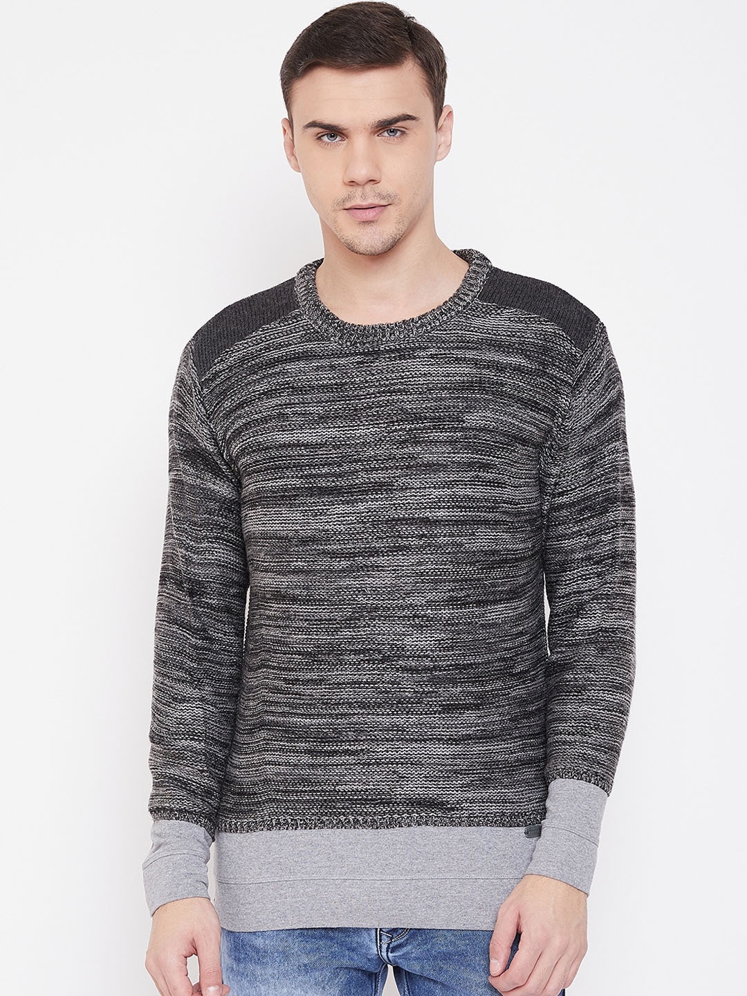 

Duke Men Grey Self Design Woolen Pullover Sweater