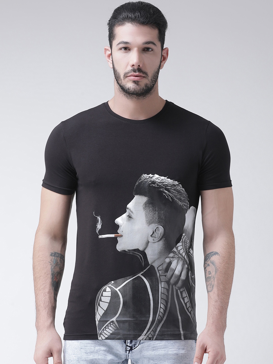 

Rex Straut Jeans Men Black Printed Round Neck T-shirt
