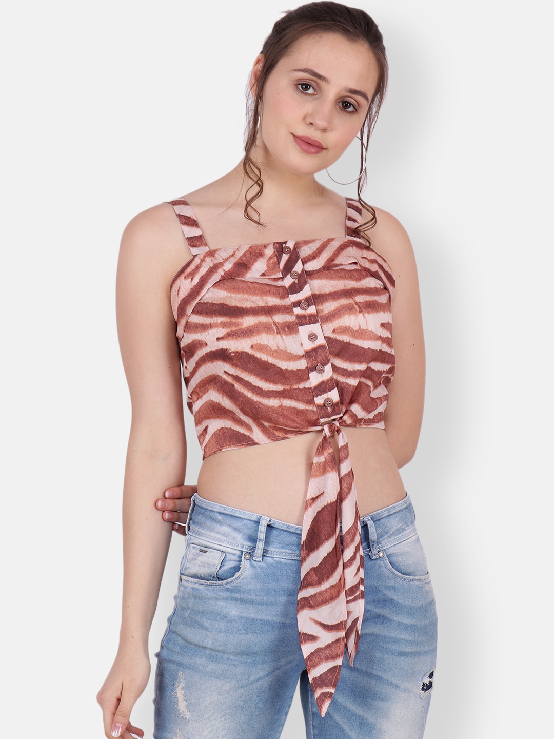 

SCORPIUS Women Brown Zebra Print Fitted Crop Top
