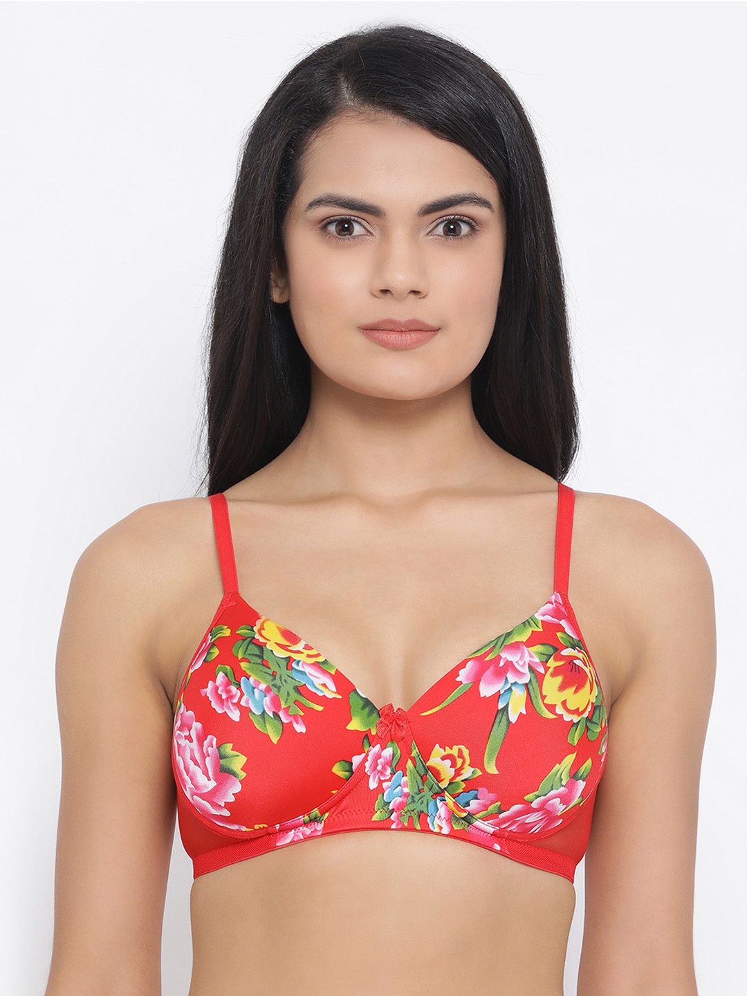 

Clovia Red & Yellow Printed Non-Wired Lightly Padded T-shirt Bra BR1737P0432B