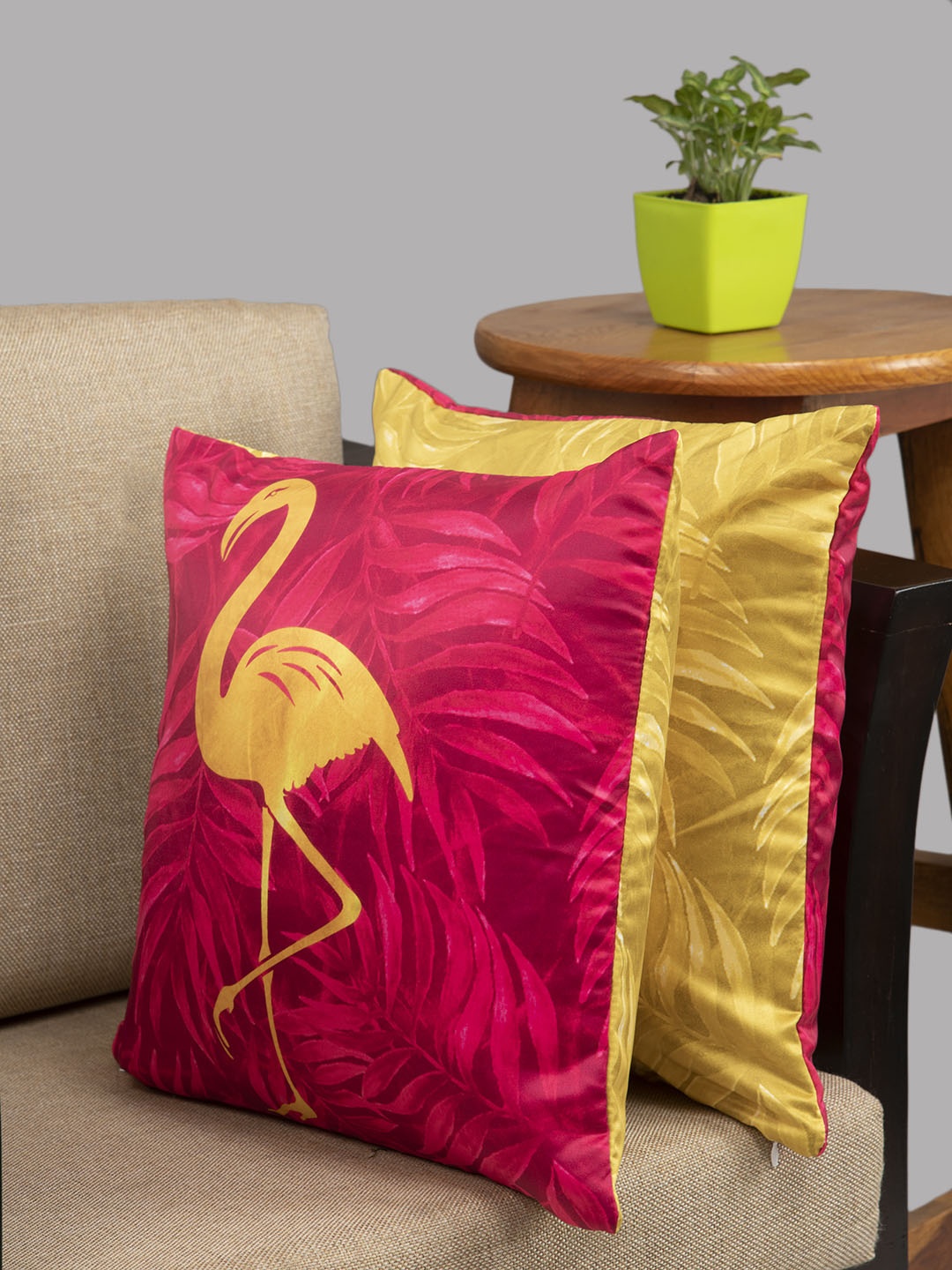 

HOUZZCODE Pink & Mustard Yellow Set of 2 Abstract Square Cushion Covers