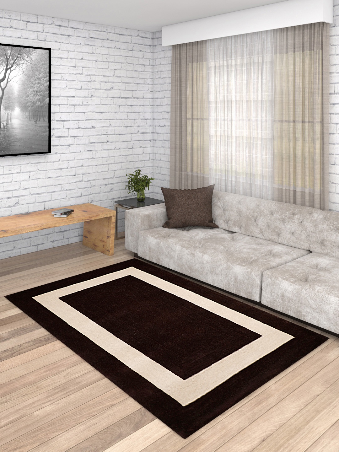 

PRESTO Brown & Beige Colourblocked Hand Tufted Wool Anti-Skid Carpet