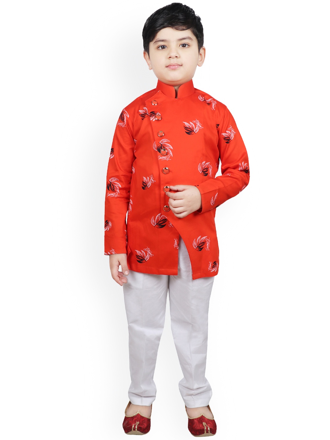 

SG YUVRAJ Boys Orange & White Printed Kurta with Trousers