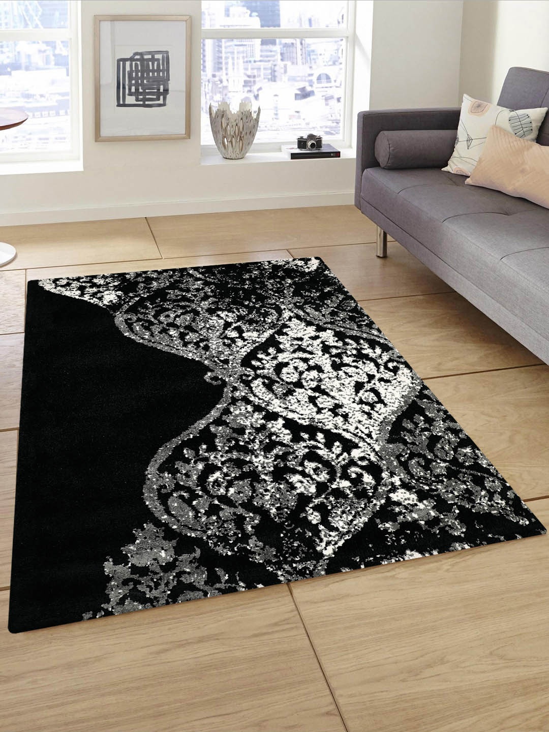 

PRESTO Black & Grey Printed Anti-Skid Carpet