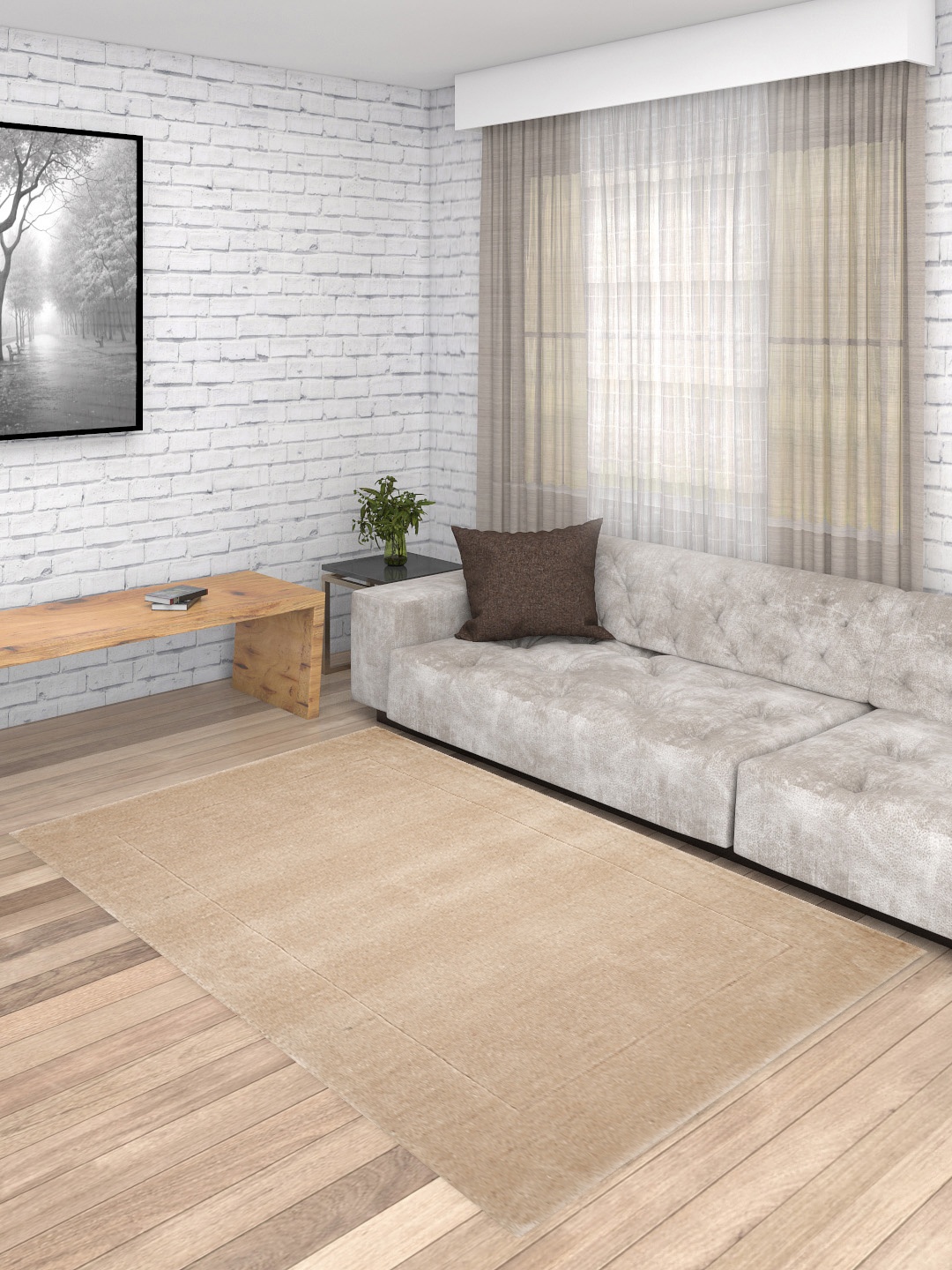 

PRESTO Beige Solid Hand-Tufted Wool Anti-Skid Carpet