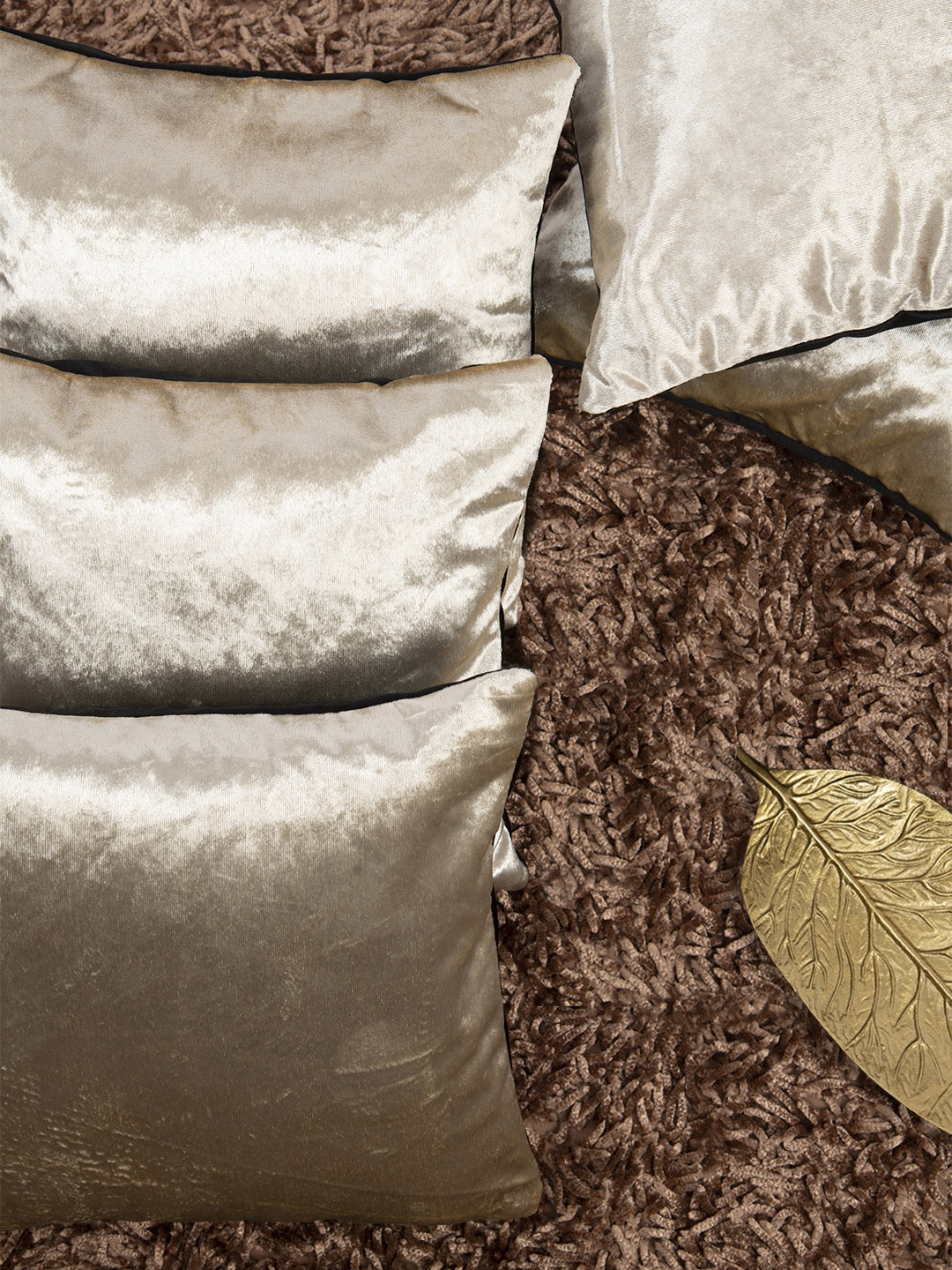 

HOUZZCODE Taupe Set of 5 Self Design Square Cushion Covers