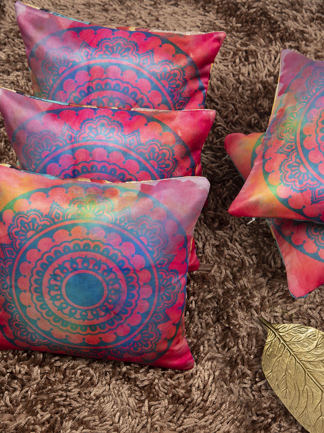 HOUZZCODE Pink & Blue Set of 5 Abstract Square Cushion Covers