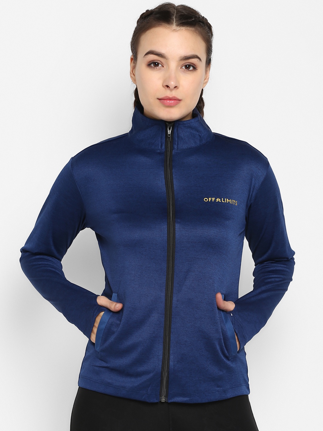 

OFF LIMITS Women Navy Blue Solid Sporty Jacket