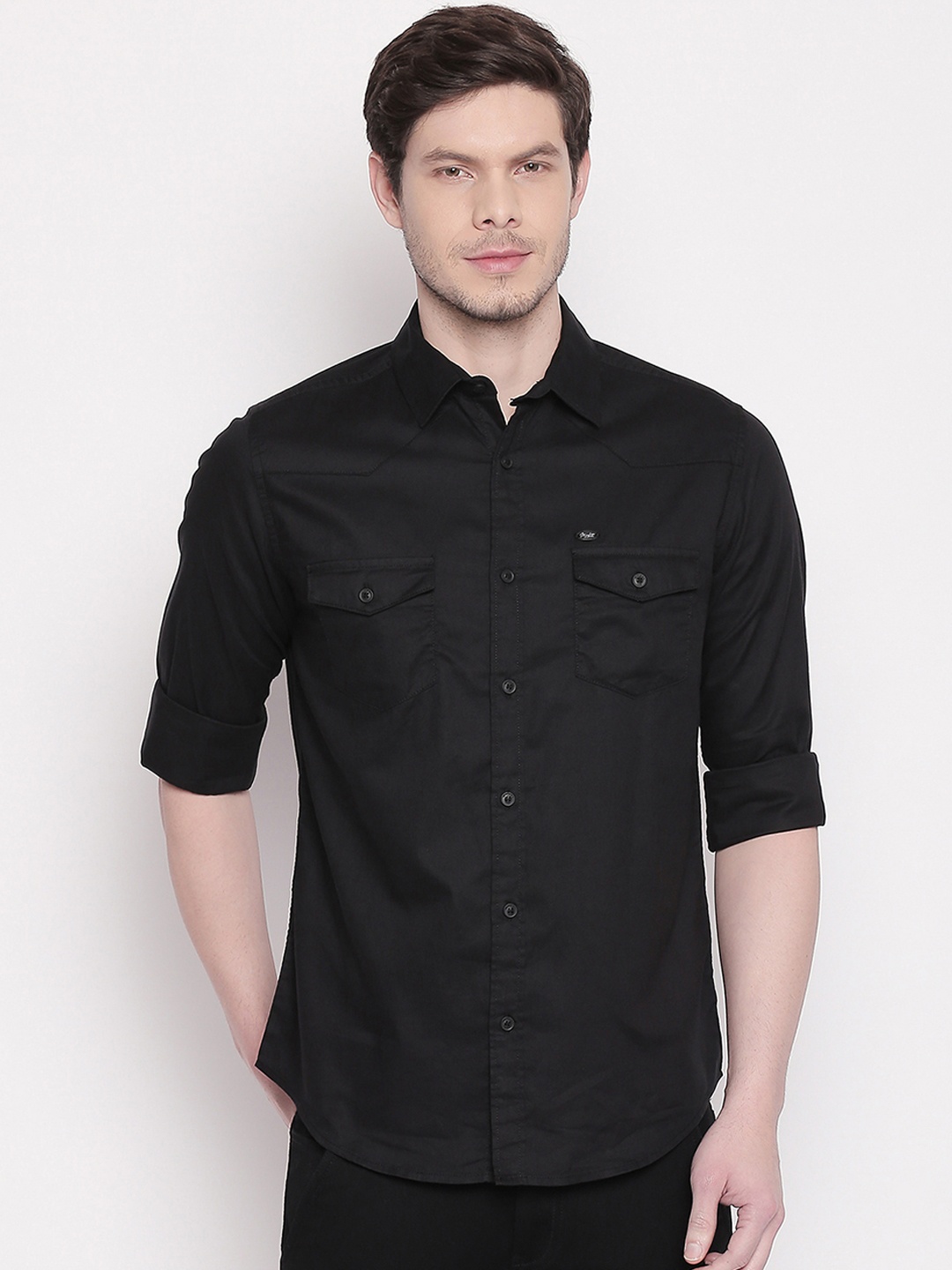 

Mufti Men Black Slim Fit Solid Casual Shirt