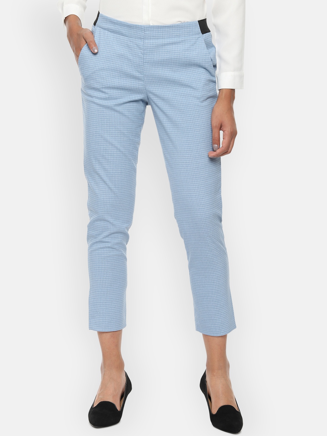 

Van Heusen Woman Blue Regular Fit Checked Cropped Formal Trousers
