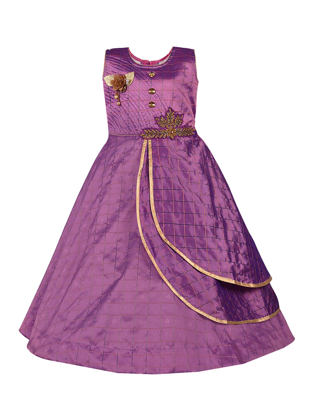 

Wish Karo Girls Purple Checked Maxi Dress