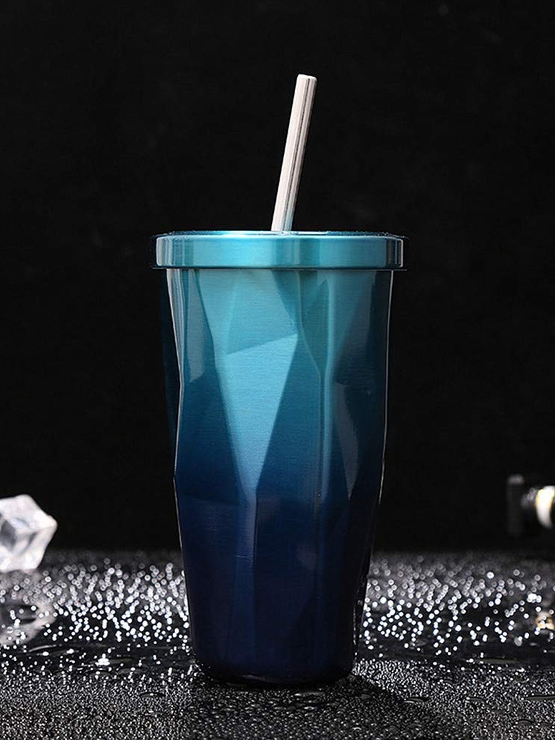 

INCRIZMA Blue Stainless Steel Double Wall Tumbler with Straw and Lid