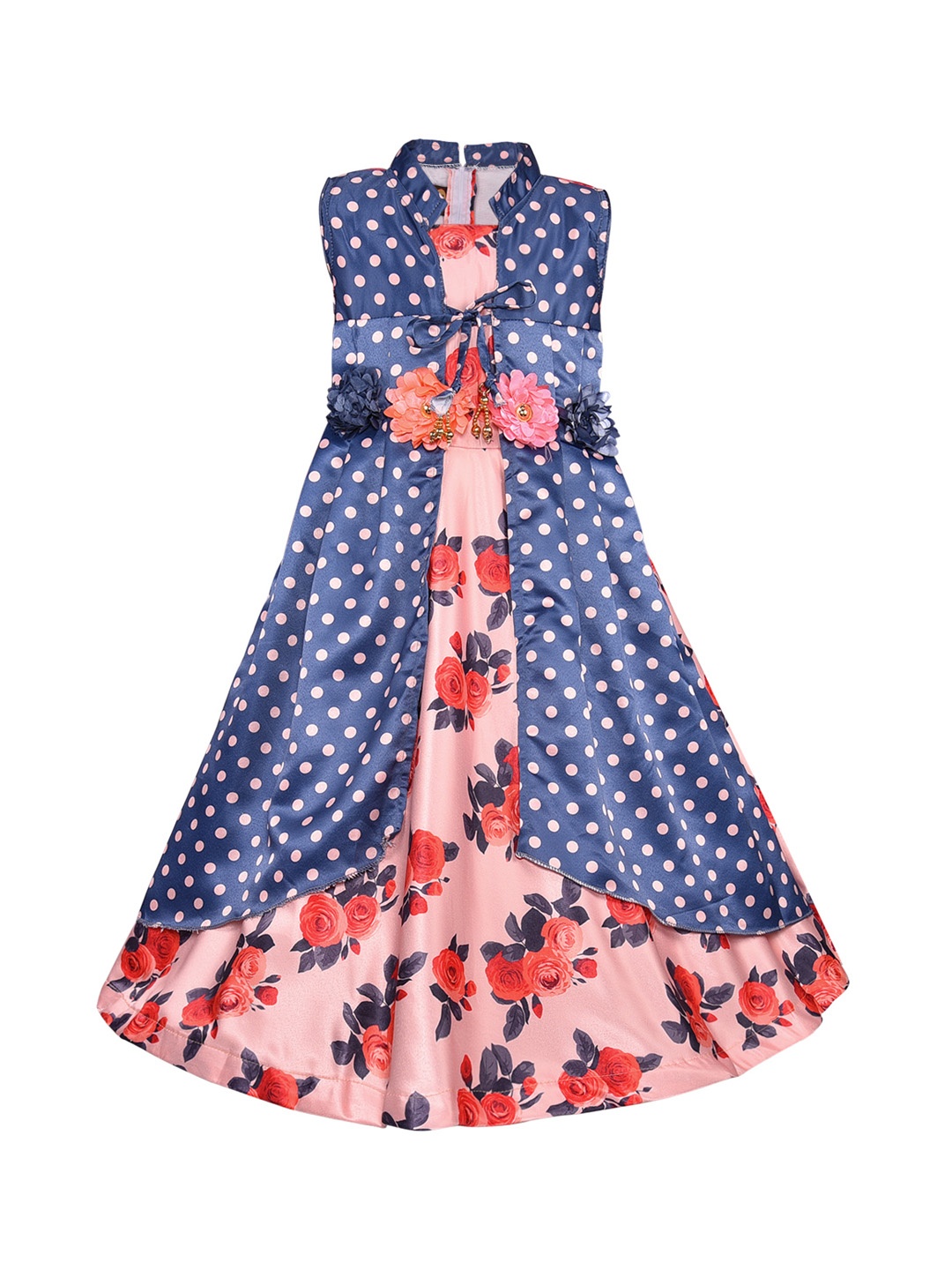 

Wish Karo Girls Pink & Blue Printed Layered Maxi Dress