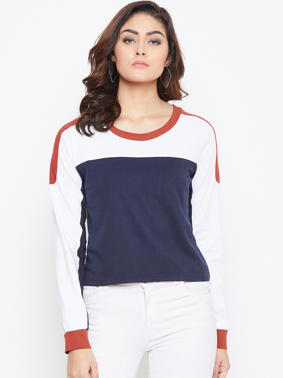 

The Dry State Women White Colourblocked Round Neck T-shirt