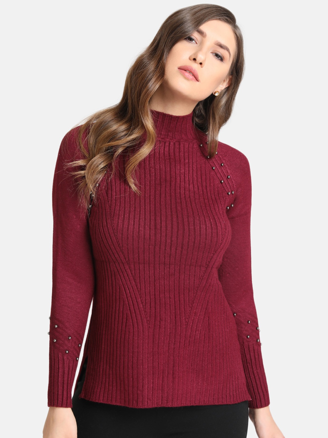

Kazo Women Maroon Solid Pullover Sweater