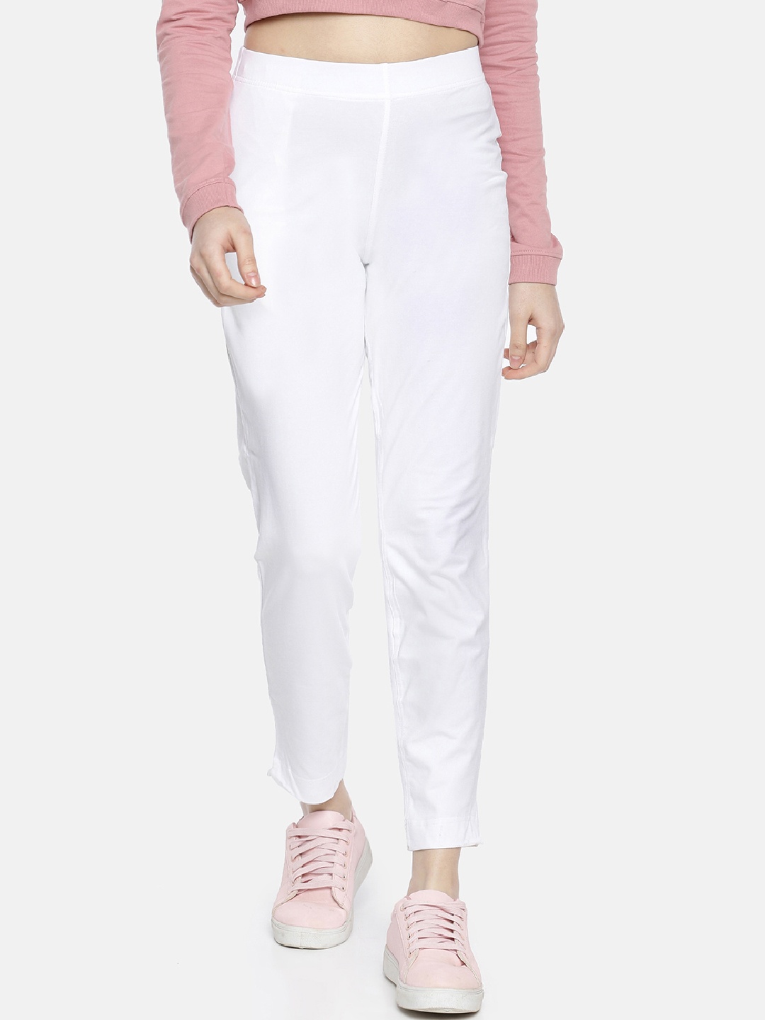 

Dollar Missy Women White Straight Fit Solid Cigarette Trousers