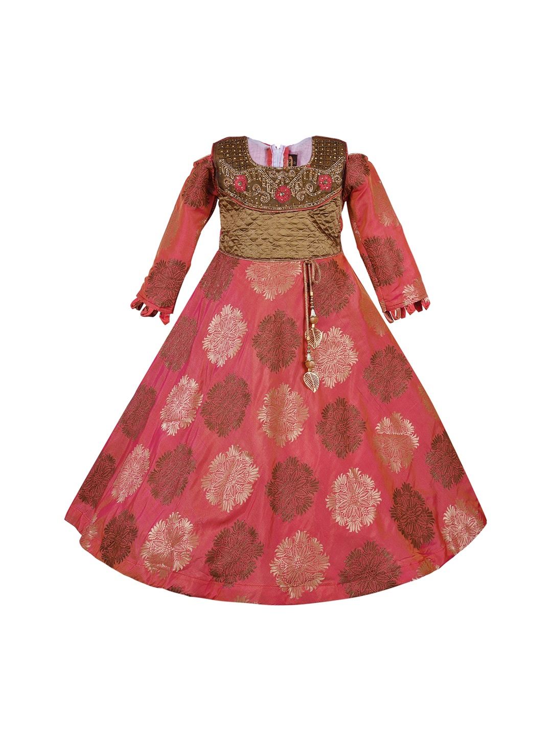 

Wish Karo Girls Pink & Brown Self Design Maxi Dress
