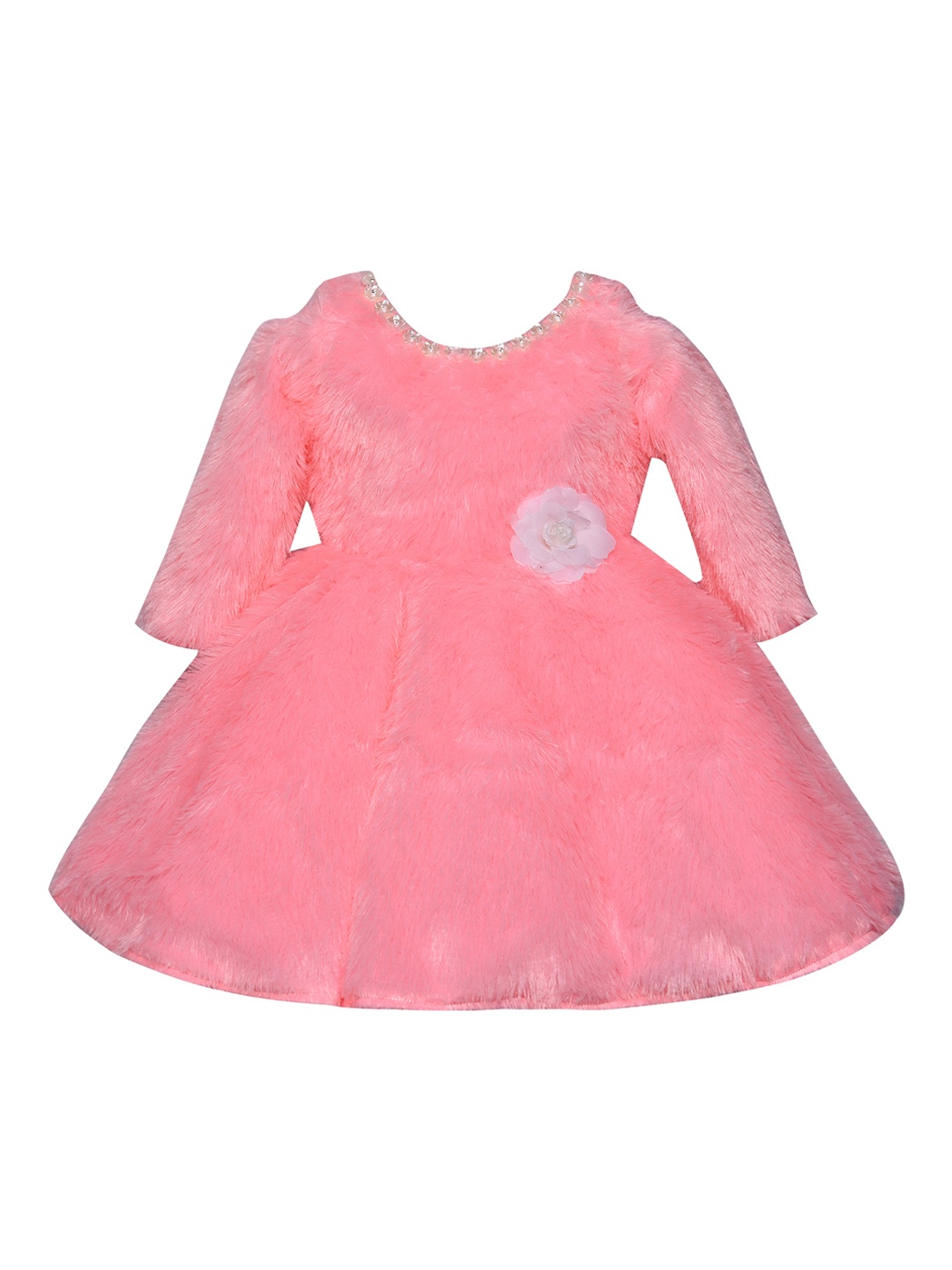 

Wish Karo Girls Pink Self Design Fit and Flare Dress