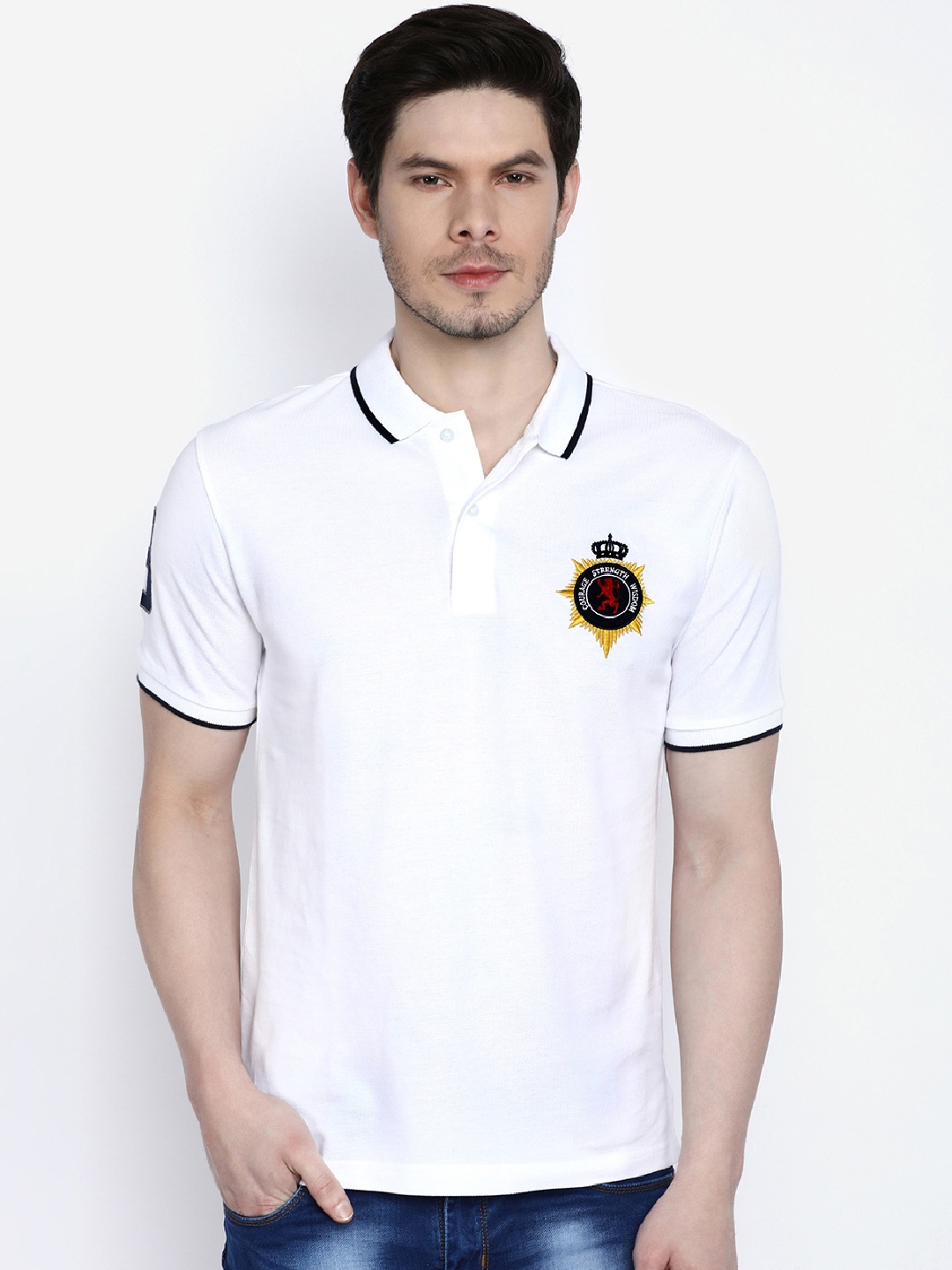 

GIORDANO Men White Solid Slim Fit Polo Collar T-shirt