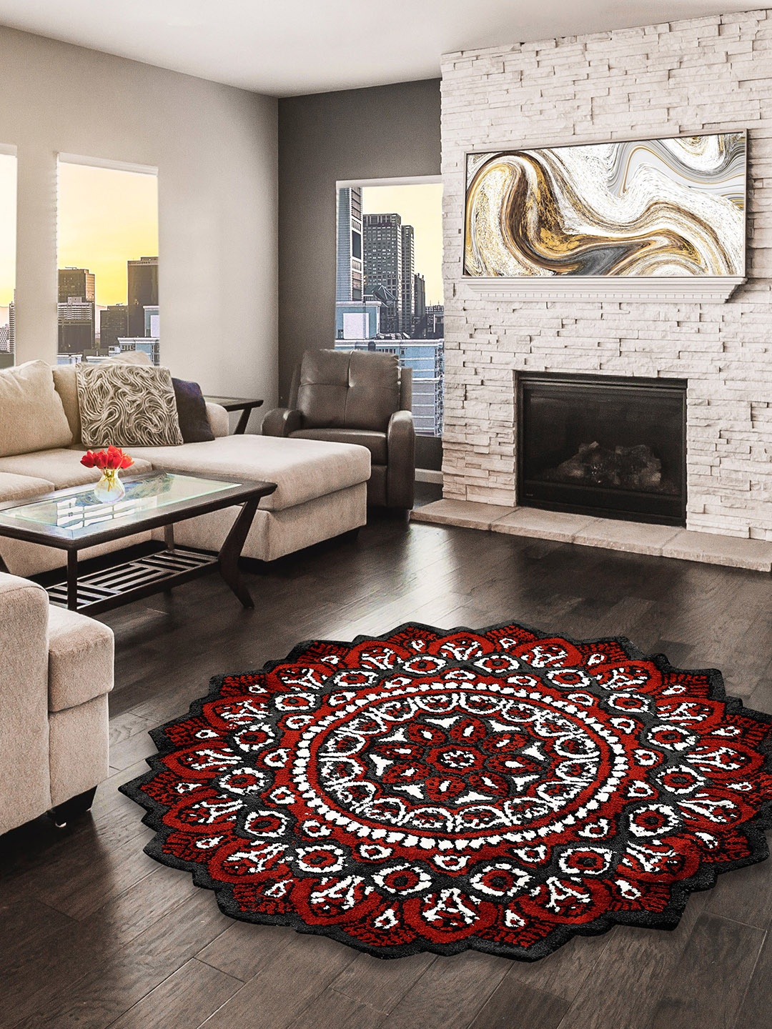 

PRESTO Red & Grey Printed Anti-Skid Carpet