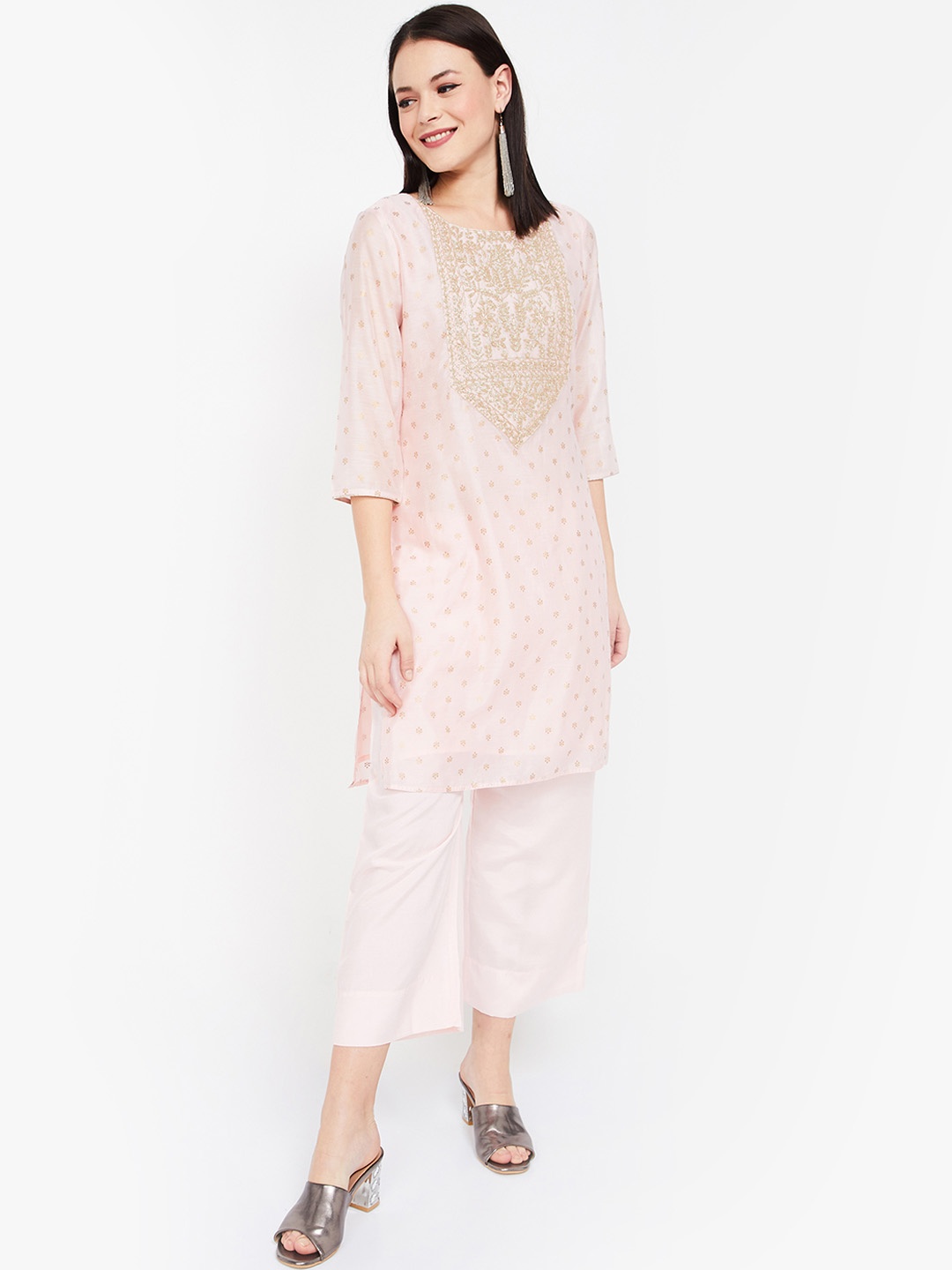 

Melange by Lifestyle Women Pink Embroidered Kurta with Palazzos