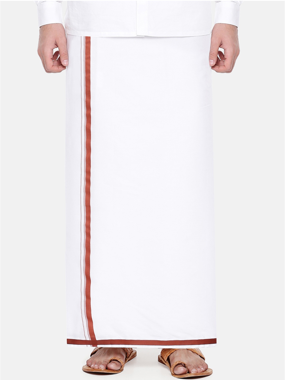 

Ramraj Men White Solid Pure Cotton Single layer Dhoti with Solid Border