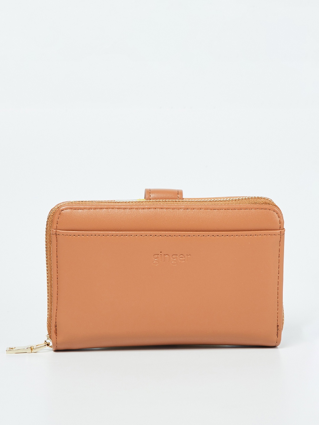 Ginger by Lifestyle Women Tan Brown Solid Zip Around Wallet